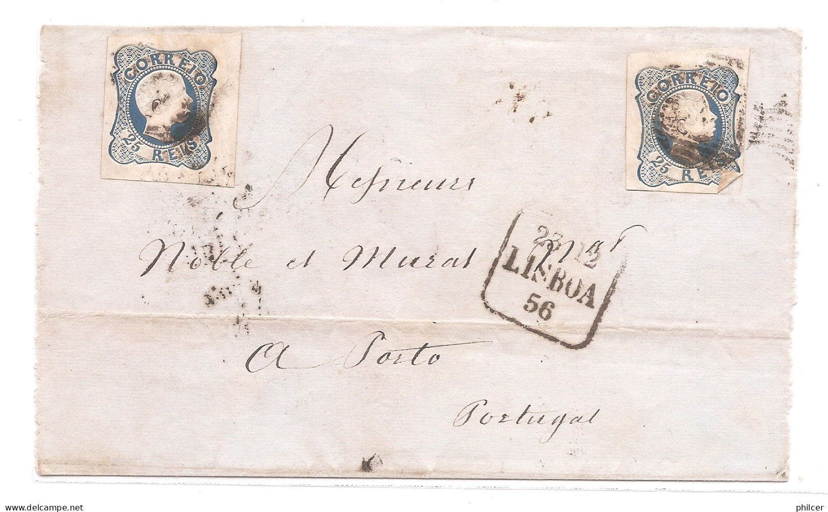 Portugal, 1856, # 12, Lisboa-Porto - Storia Postale