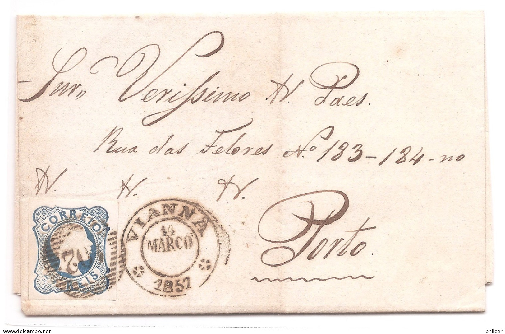 Portugal, 1857, # 12, Viana-Porto - Lettres & Documents