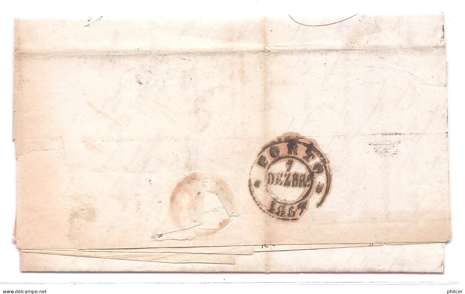 Portugal, 1857, # 12, Lisboa-Porto, Corte Desinfecção - Lettres & Documents