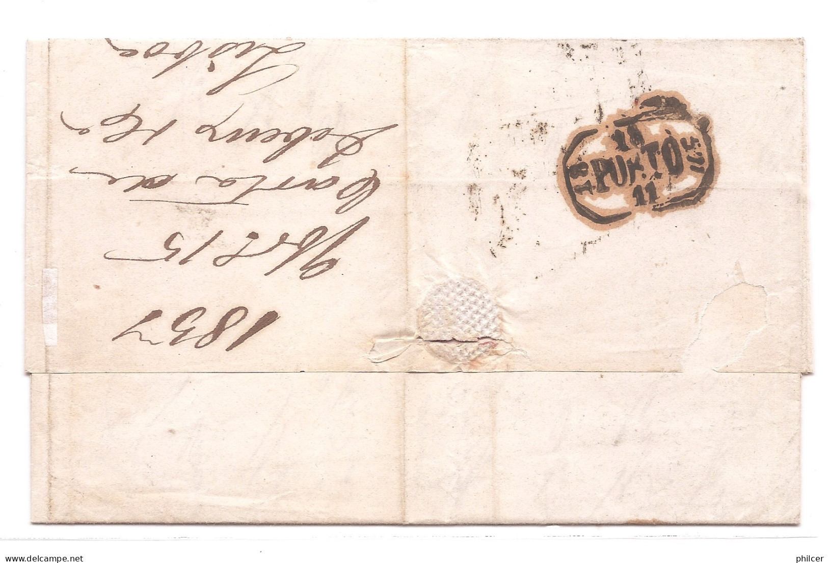 Portugal, 1857, # 12, Lisboa-Porto, Corte Desinfecção - Storia Postale