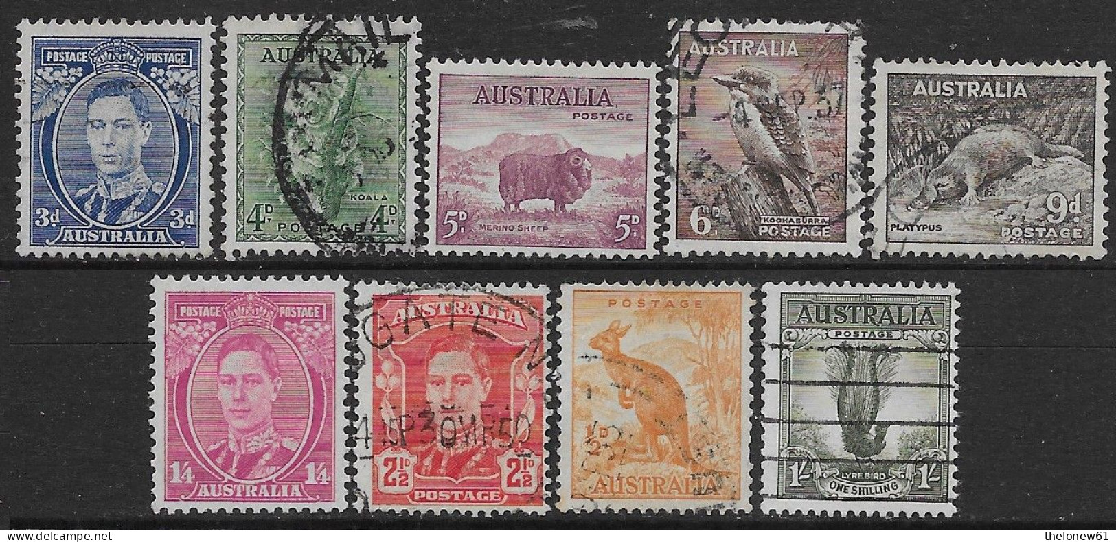 Australia 1937-1956 Definitives 9val Mi N.143-147,149,166,194,271 MNH/US **/US - Gebruikt