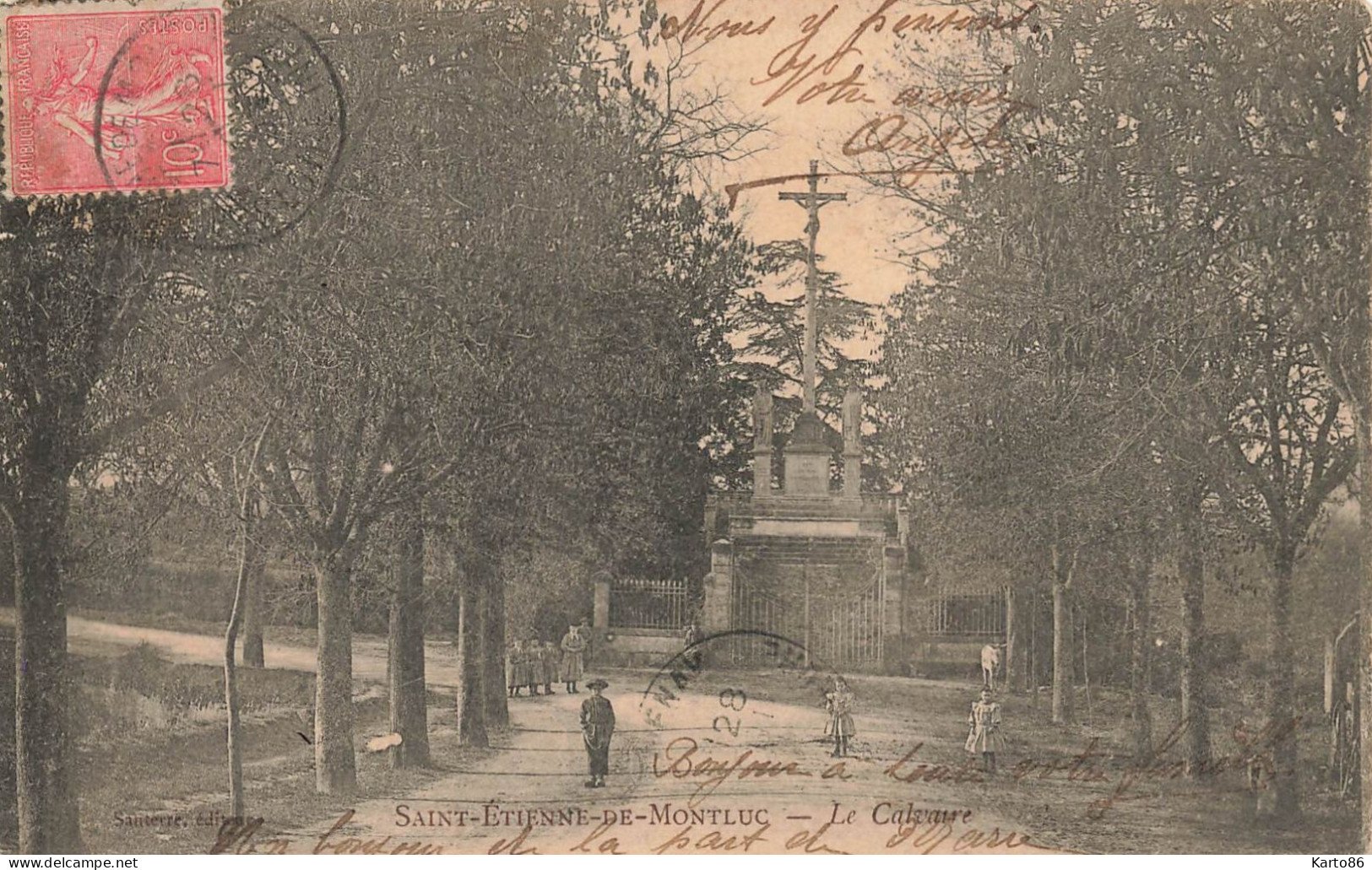 St étienne De Montluc * 1903 * Route Et Le Calvaire Du Village * Enfants Villageois - Saint Etienne De Montluc