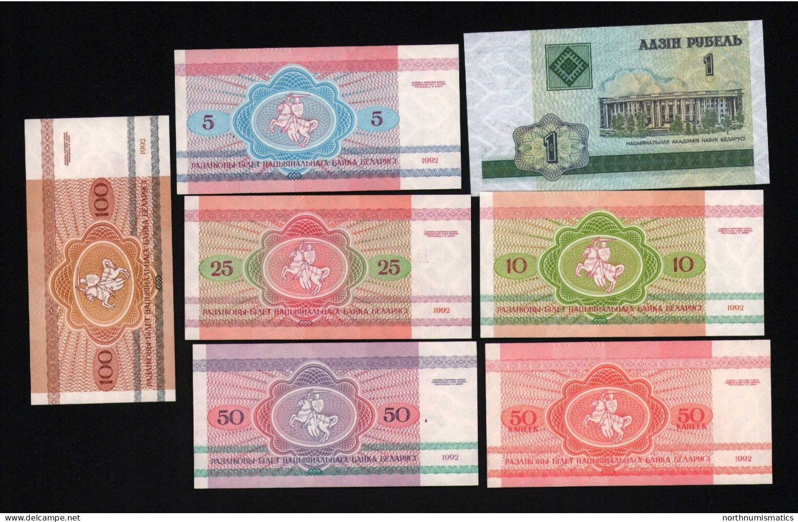 7 Pcs Different  Belarus 1(2000)-5-10-25-50-50-100 Rubles 1992 Unc - Bielorussia