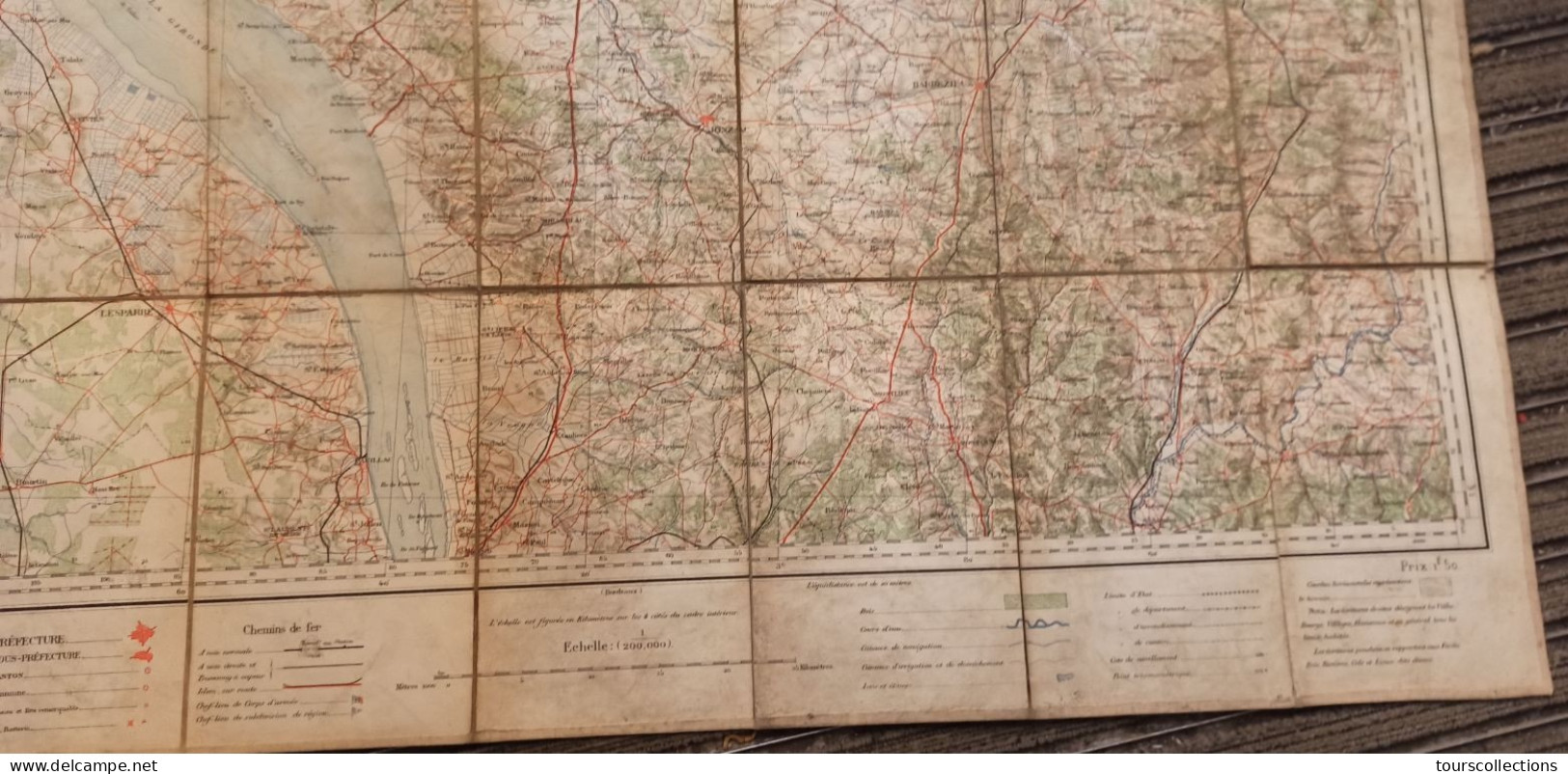 CARTE TOPOGRAPHIQUE 1/200 000 ° du début 20° Siècle REGION ANGOULEME - LESPARRE - JONZAC - SAINTES - MARENNES - COGNAC