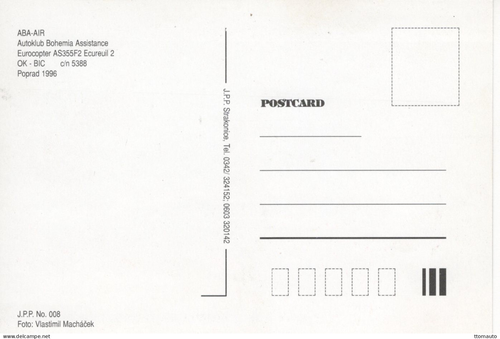 Eurocopter AS355F2 Ecureuil 2 Of Autoklub Bohemia Assistance- OK-BIC C/n5388 At Poprad 1996  - CPM - Helikopters
