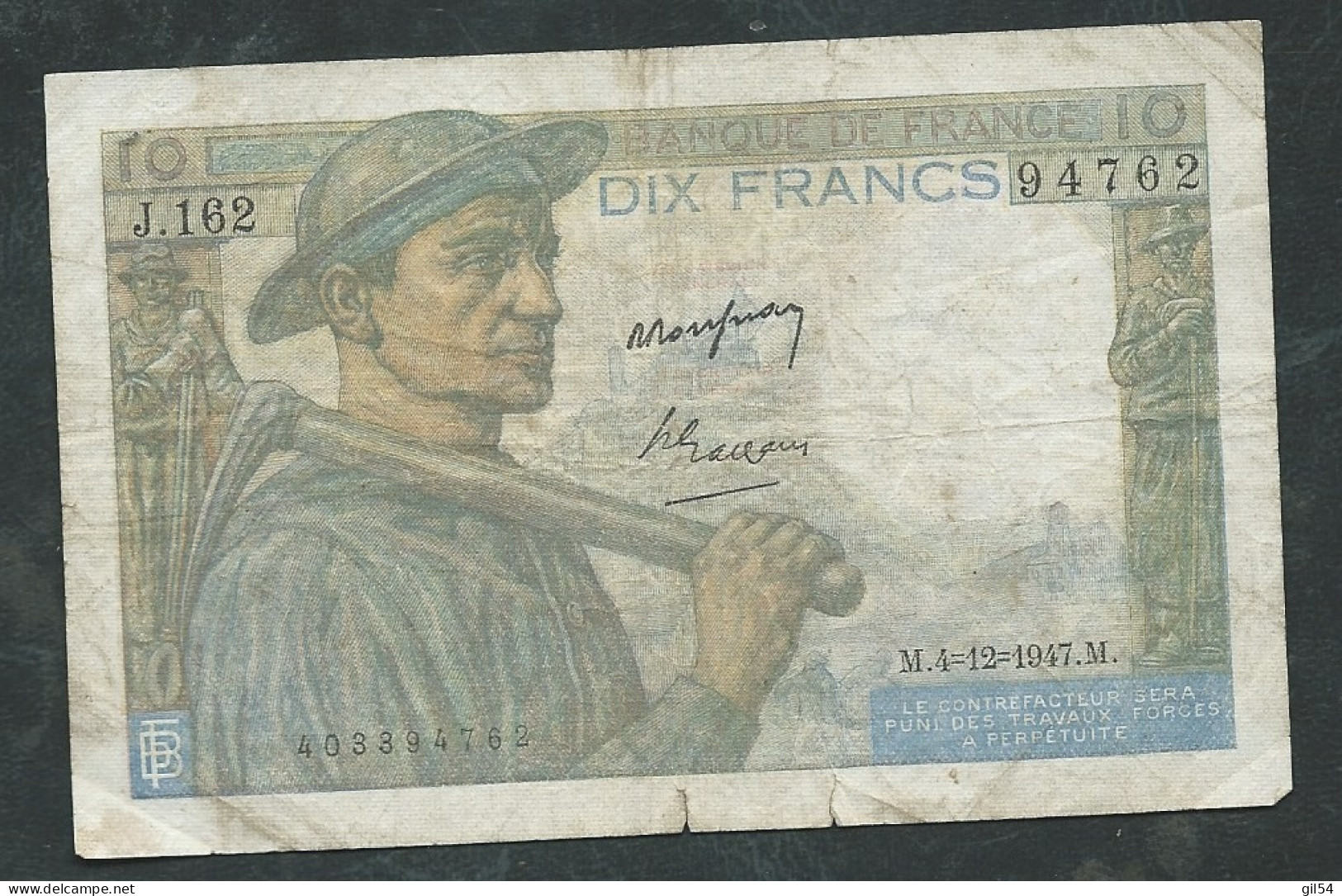 France  - BILLET 10 FRANCS MINEUR - 04/12/1947 - J .162 94762 - Laura 13503 - 10 F 1941-1949 ''Mineur''