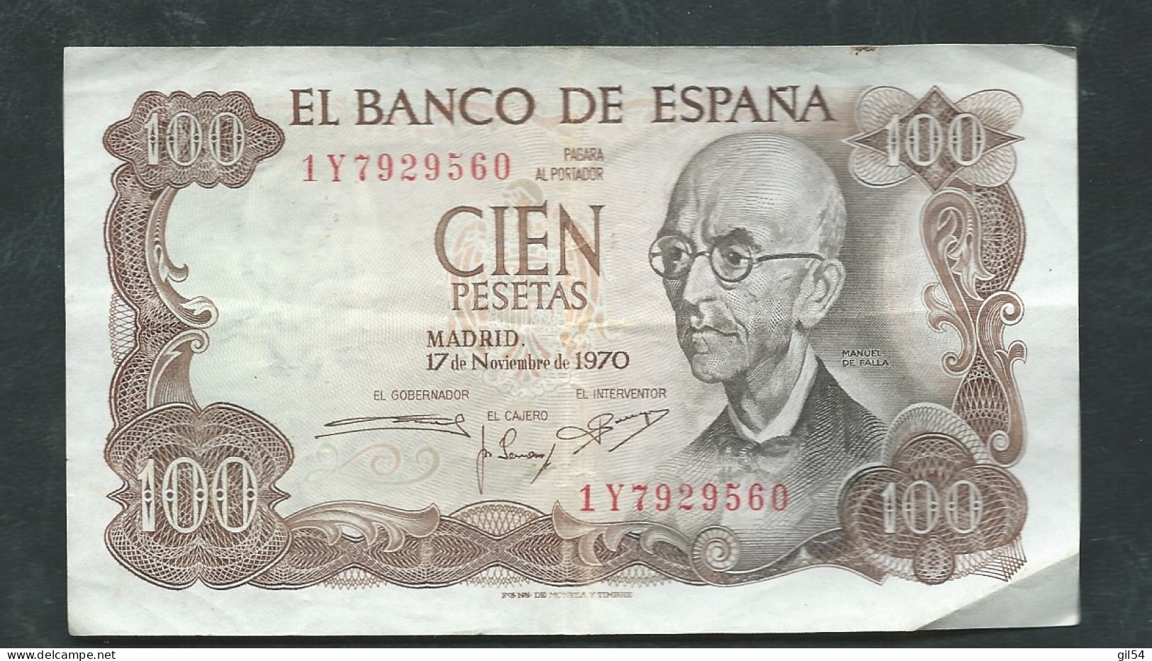 Espagne - Billet De 100 Pesetas - Manuel De Falla - 17 Novembre 1970 ( Non Aplani ) 1Y7929560 - Laura 13506 - 100 Peseten