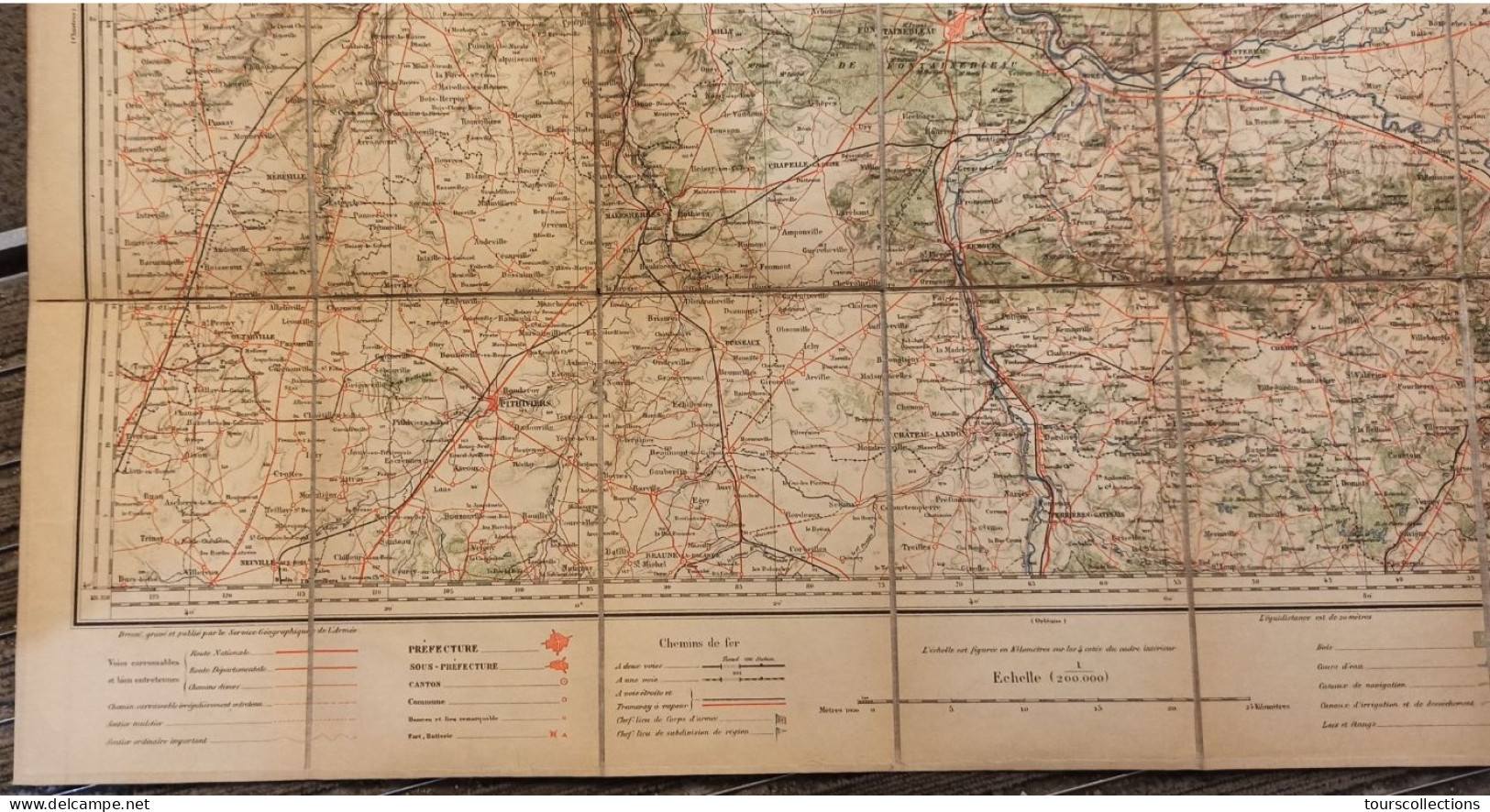 CARTE TOPOGRAPHIQUE 1/200 000 ° Du Début 20° Siècle REGION MELUN - PROVINS - SENS - ETAMPES - PITHIVIERS - FONTAINEBLEAU - Cartes Topographiques