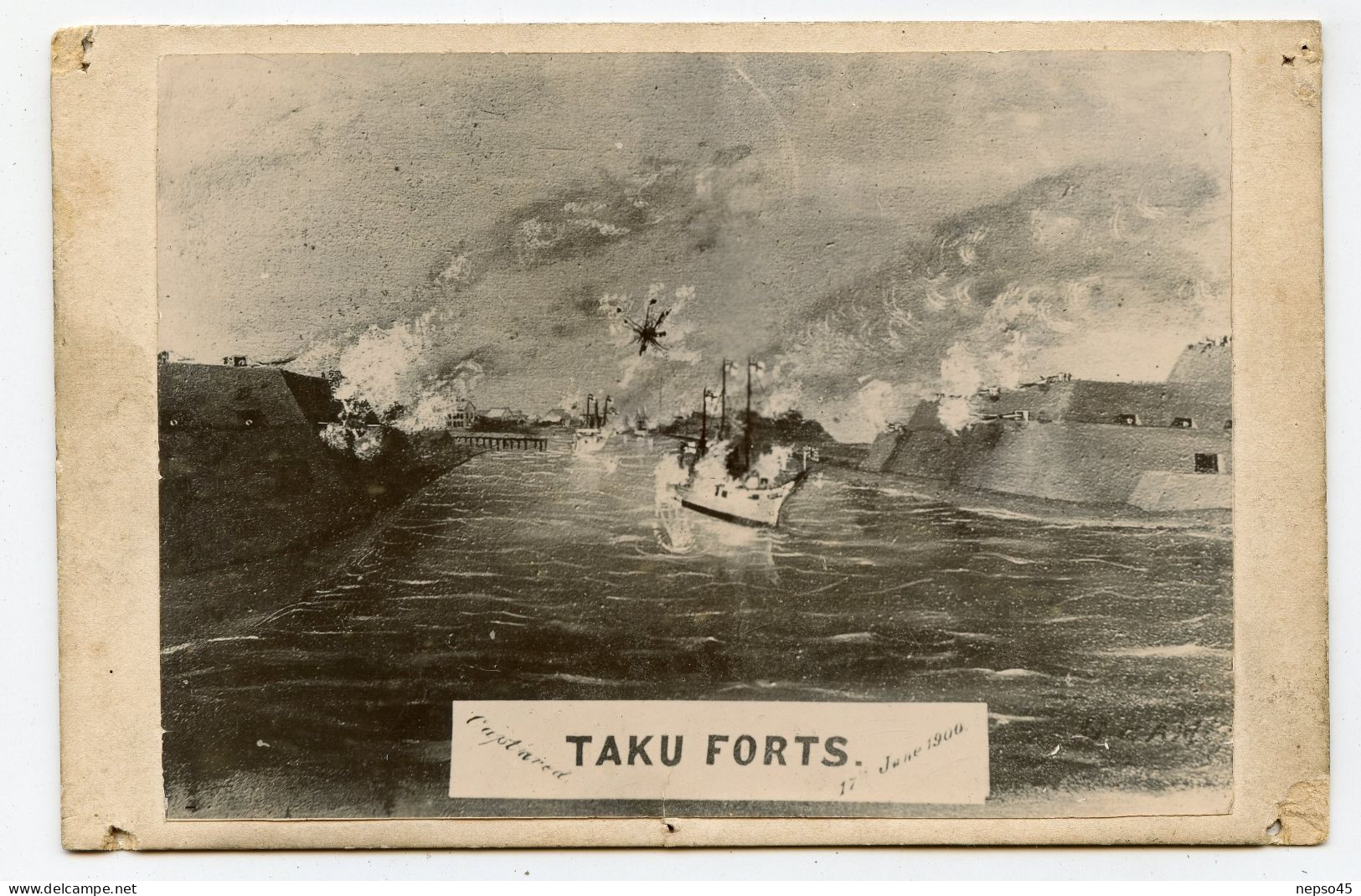 Chine.photographie D'une Peinture Artistique.bataille Des Forts De Taku (ou Dagu) Révolte Des Boxers (1900-1901) - Guerre, Militaire