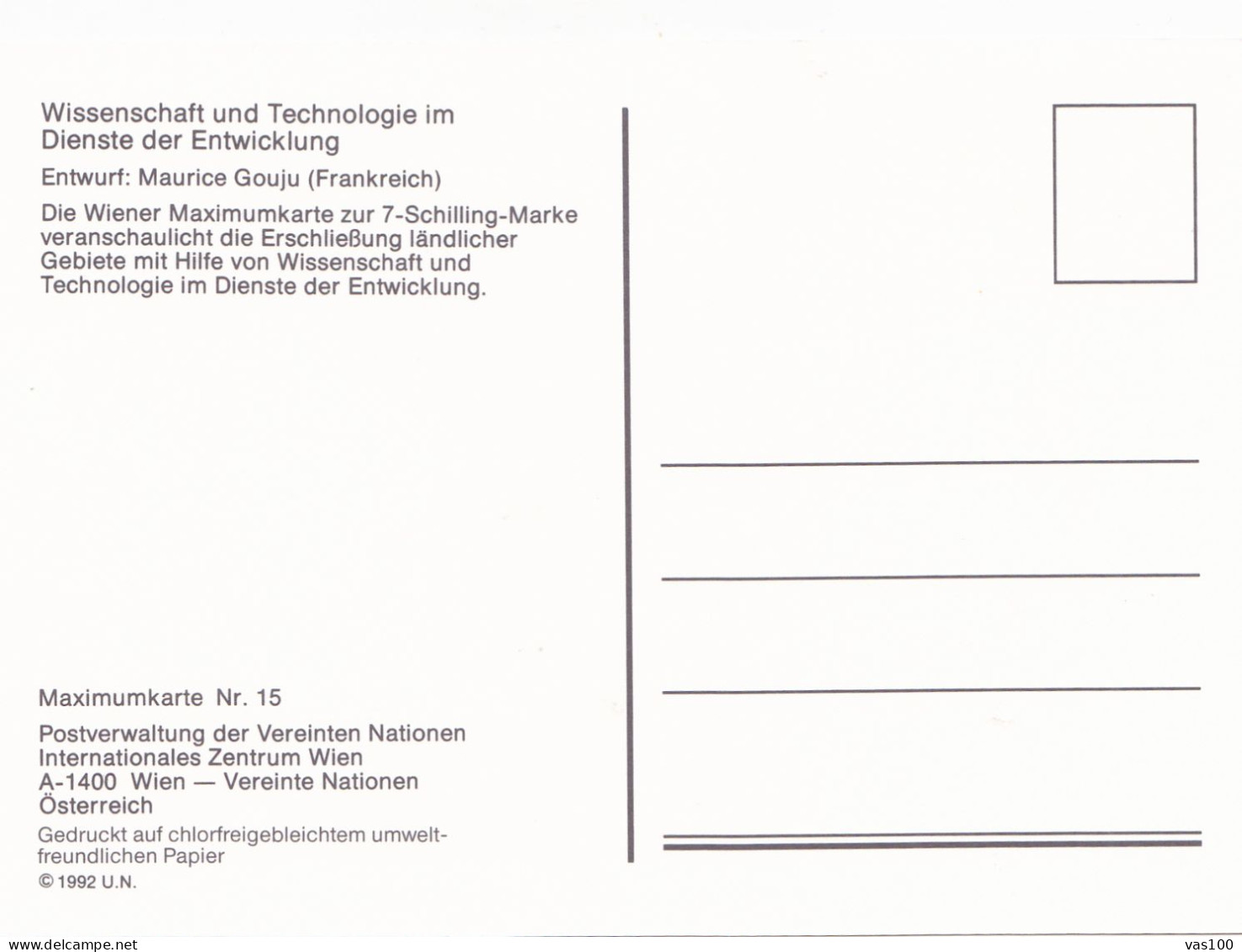 SCIENCE AND TECHNOLOGY FOR DEVELOPMENT  MAXIMUM CARD UNITED NATIONS OSTERREICH 1992 U.N. - Computers