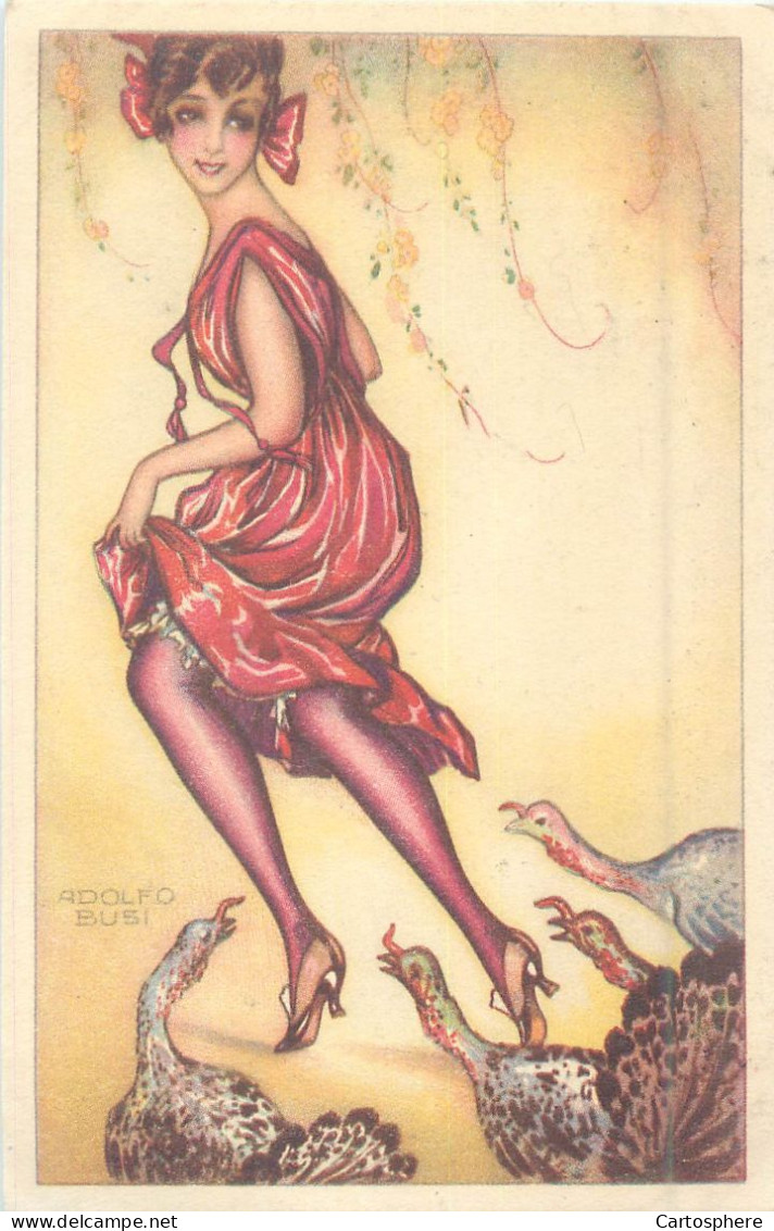 CPA Illustrateurs Carte Fantaisie Femme Poursuivie Par Des Dindons Signée ADOLFO BUSI - Busi, Adolfo