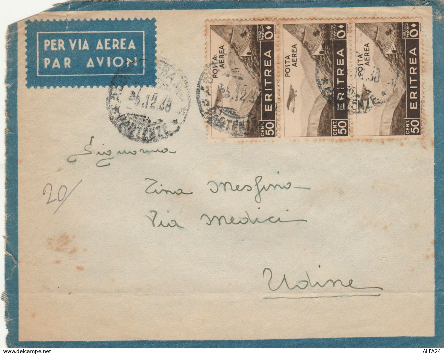 LETTERA 1938 ERITREA 3X50 C PA Cattivo Stato (RY4607 - Eritrée