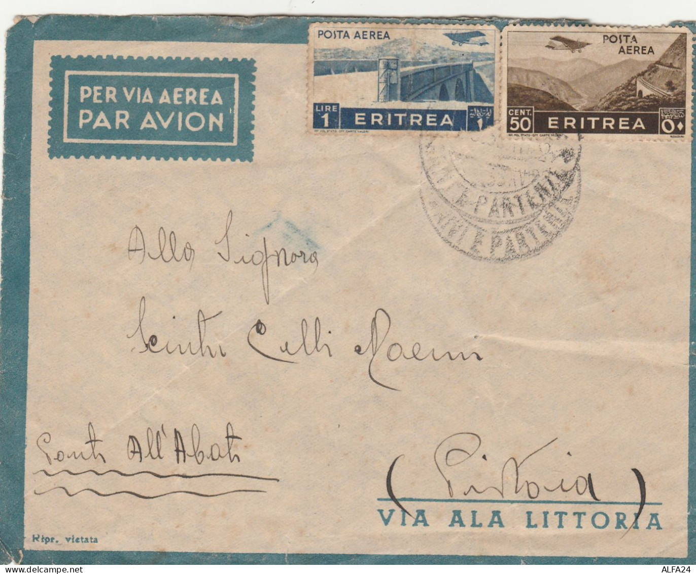 LETTERA 1938 ERITREA 1+50 C ARRIVO PISTOIA (RY4626 - Eritrée