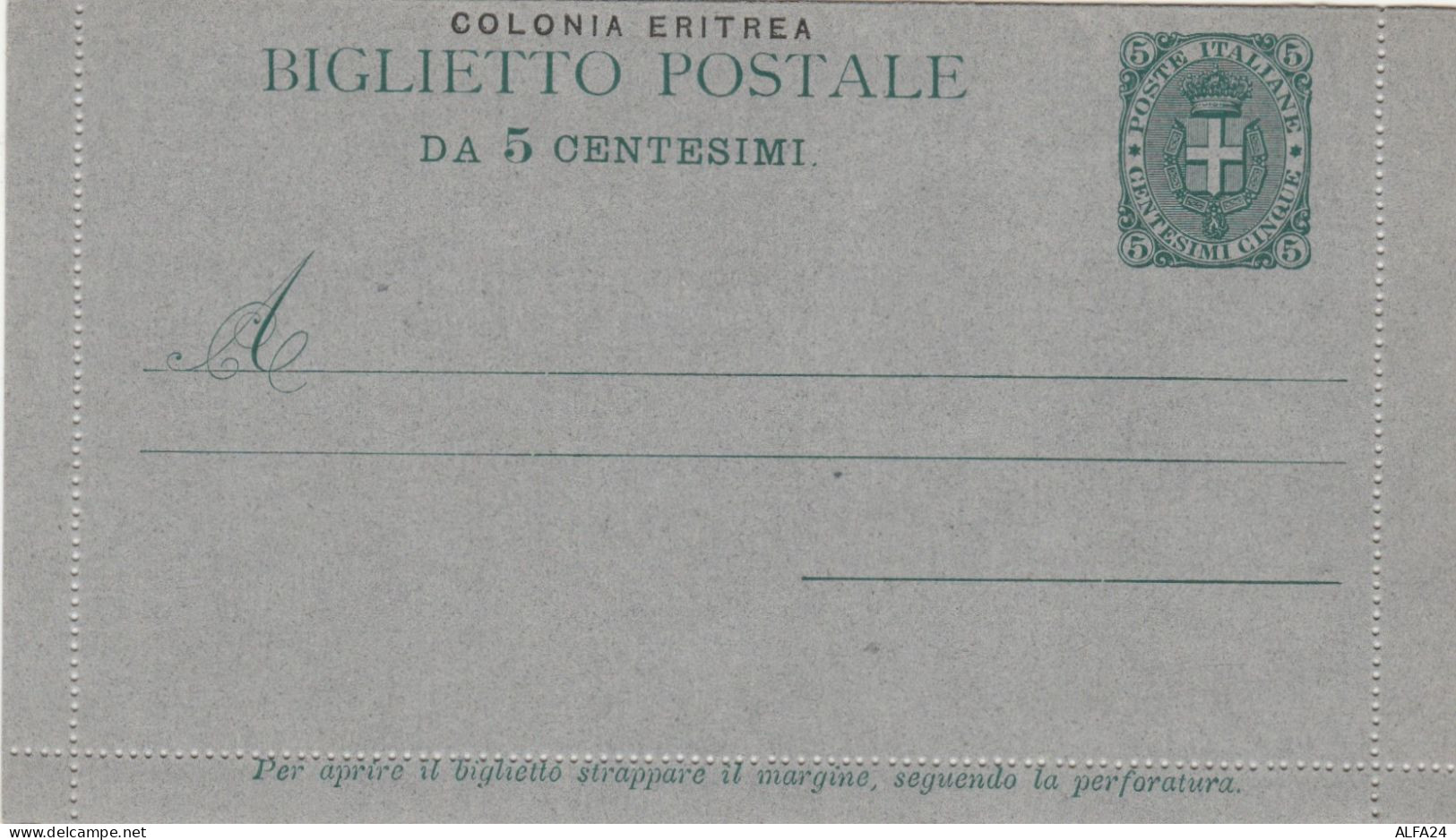 INTERO BIGLIETTO POSTALE C.5 ERITREA NUOVO 1893 (RY4495 - Eritrea