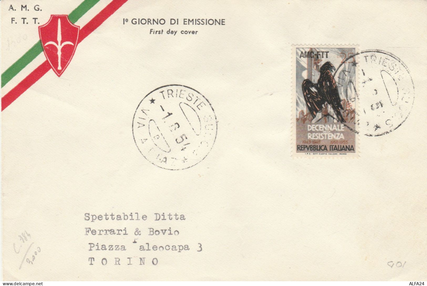 FDC AMG FTT L.25 DECENNALE RESISTEZA (RY4494 - Storia Postale