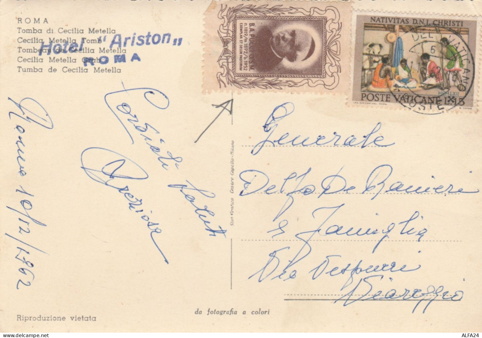 CARTOLINA POSTE VATICANE 1962 L.15+ ERINNOFILO (RY4414 - Storia Postale