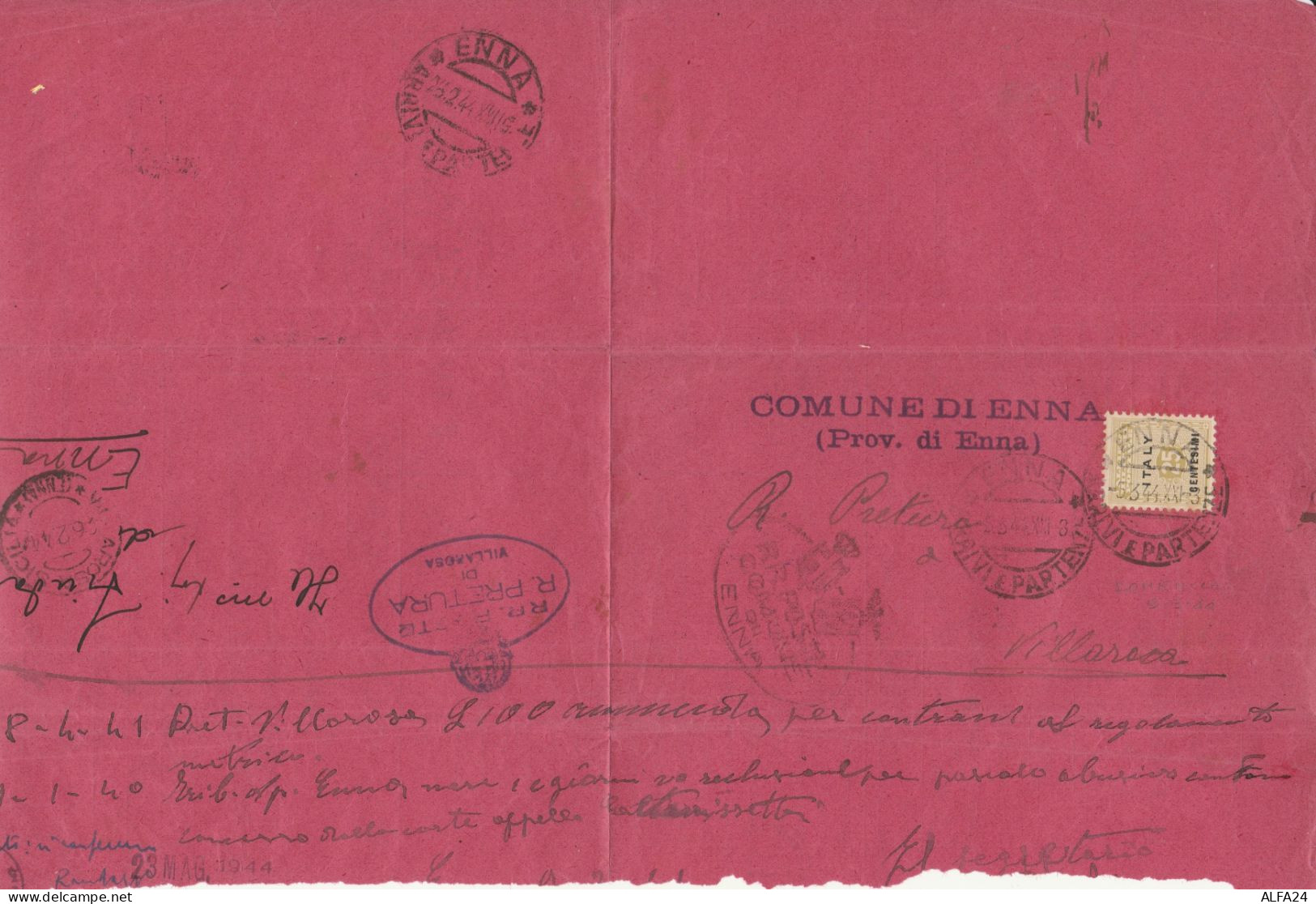 LETTERA 1944 C.25 ALLIED MILITARY POSTAGE TIMBRO ENNA  (RY4367 - Anglo-Amerik. Bez.: Sicilë