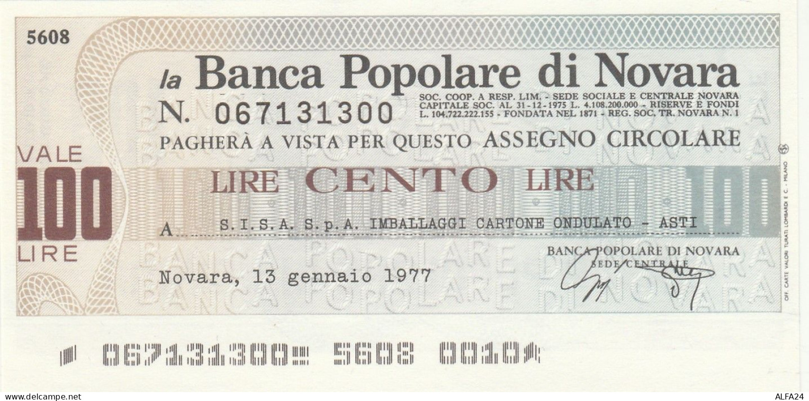 MINIASSEGNO B.POPOLARE NOVARA 100 SISA -FDS (RY5092 - [10] Checks And Mini-checks