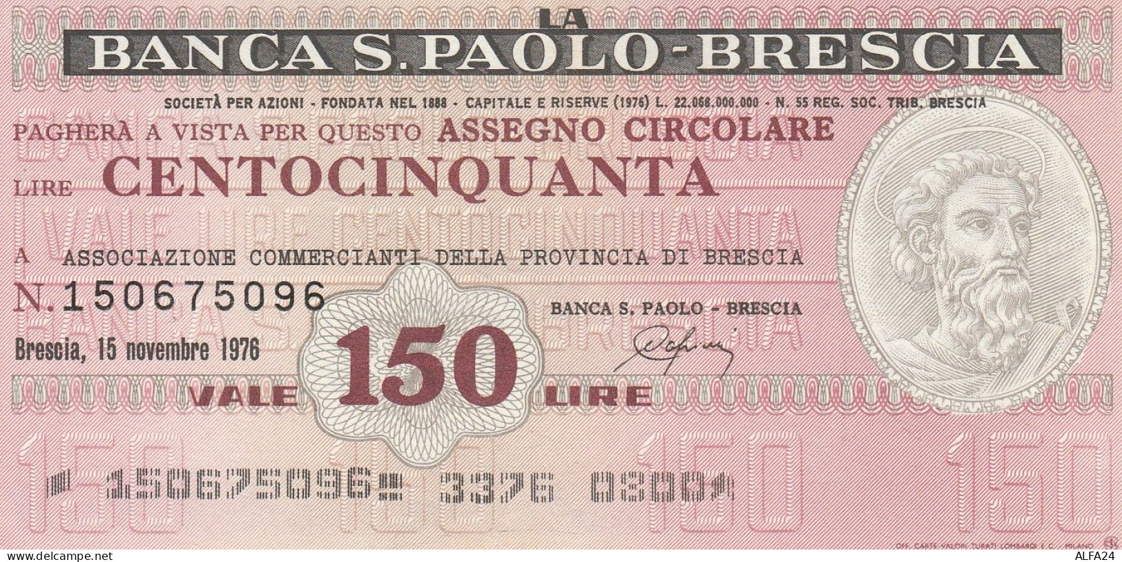 MINIASSEGNO B.SAN PAOLO BRESCIA 150 ASS COMM BS -FDS (RY5083 - [10] Cheques Y Mini-cheques
