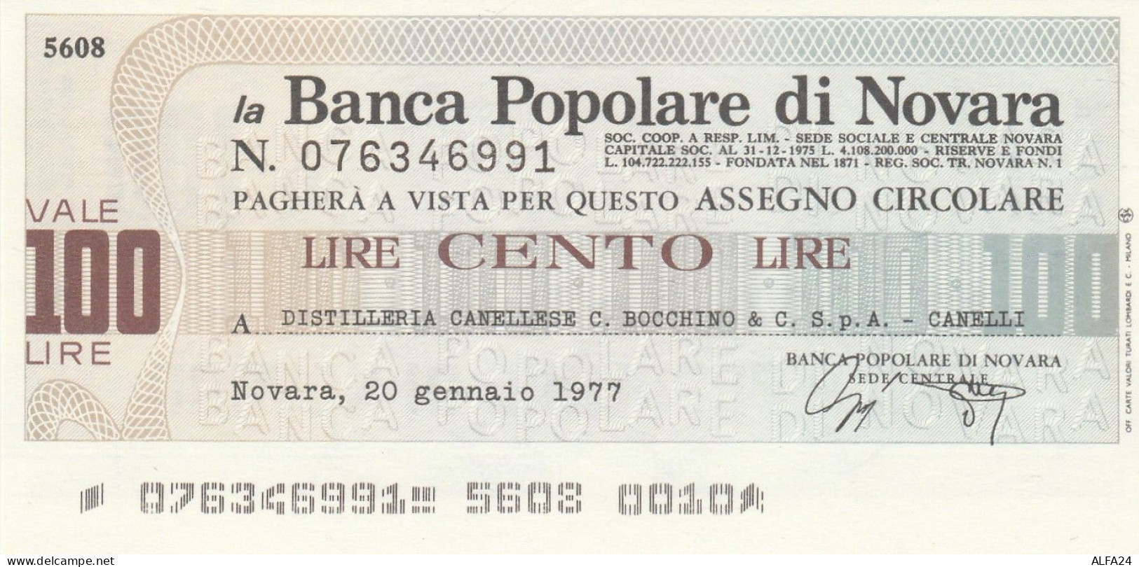 MINIASSEGNO B.POPOLARE NOVARA 100 DIST CANELLESE -FDS (RY5081 - [10] Cheques Y Mini-cheques