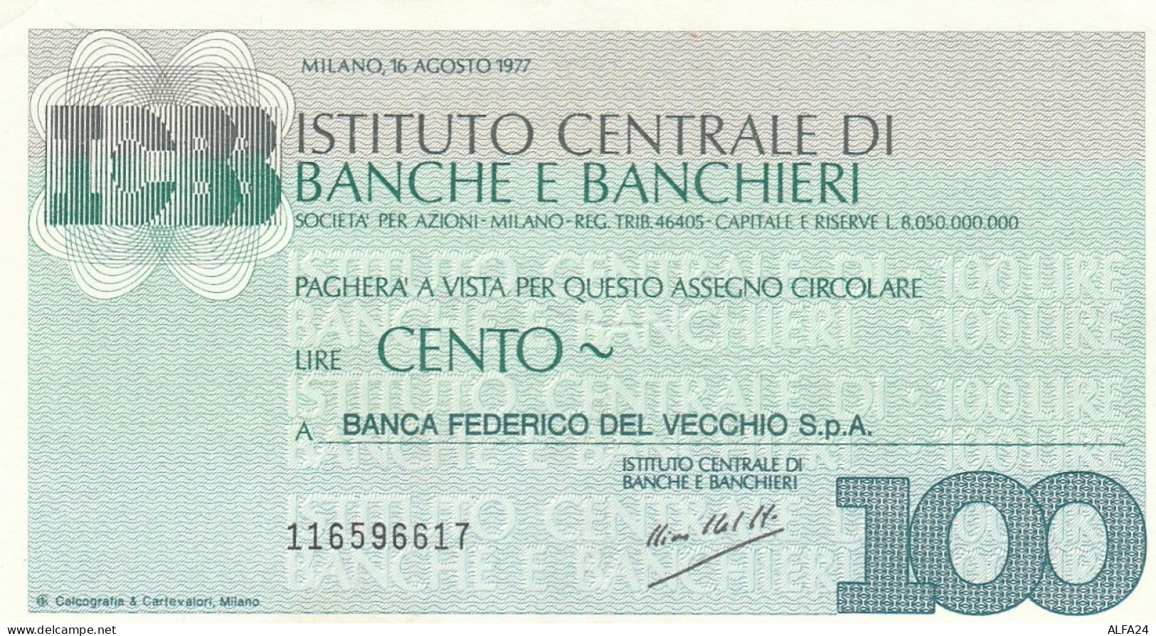 MINIASSEGNO ICBB 100 B.FEDERICO DEL VECCHIO -FDS (RY5078 - [10] Checks And Mini-checks