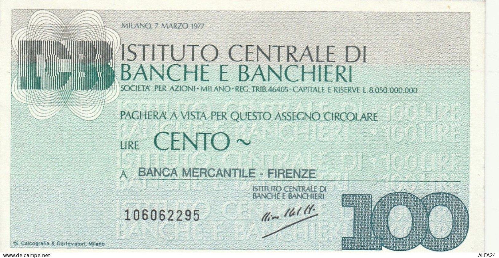 MINIASSEGNO ICBB 100 B.MERCANTILE -FDS (RY5077 - [10] Cheques Y Mini-cheques