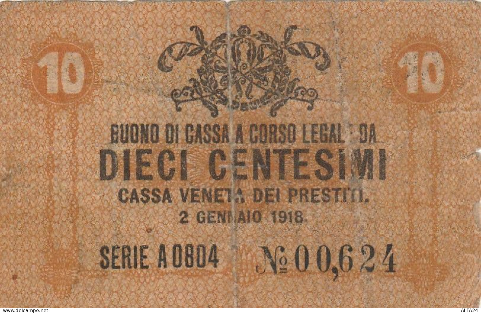 BANCONOTA BUONO DI CASSA REGNO ITALIA 0,10 F (RY5054 - Autres & Non Classés