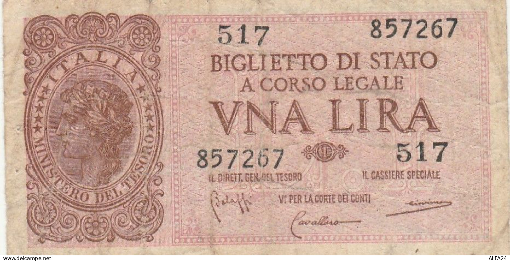 BANCONOTA ITALIA BIGLIETTO DI STATO L.1 VF (RY5024 - Italia – 1 Lira