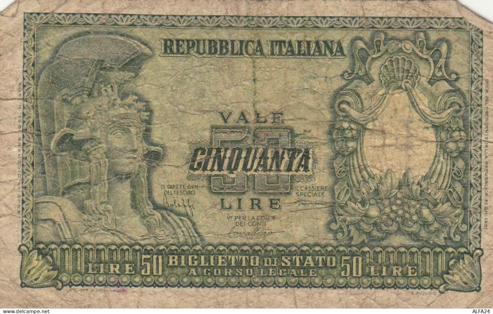 BANCONOTA ITALIA BIGLIETTO DI STATO REPUBBLICA L.50 F (RY5043 - 50 Liras