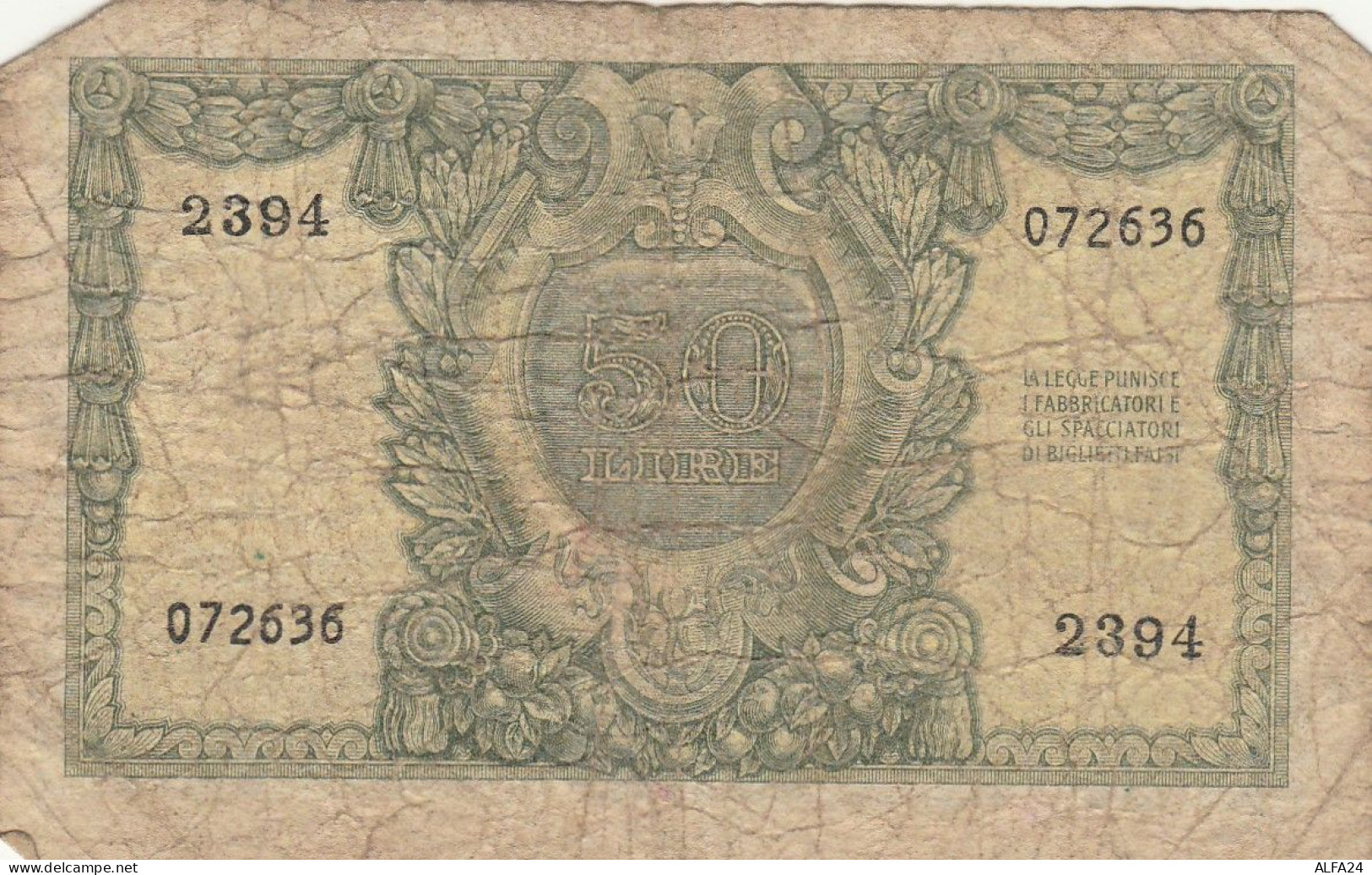 BANCONOTA ITALIA BIGLIETTO DI STATO REPUBBLICA L.50 F (RY5043 - 50 Liras