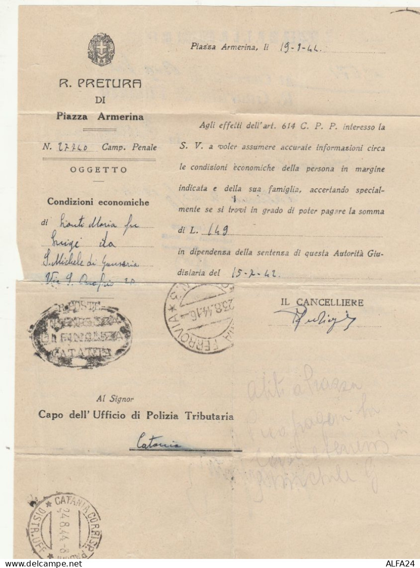 FRANCHIGIA PROCURA TIMBRO CATANIA 1944 (RY4894 - Occup. Anglo-americana: Sicilia