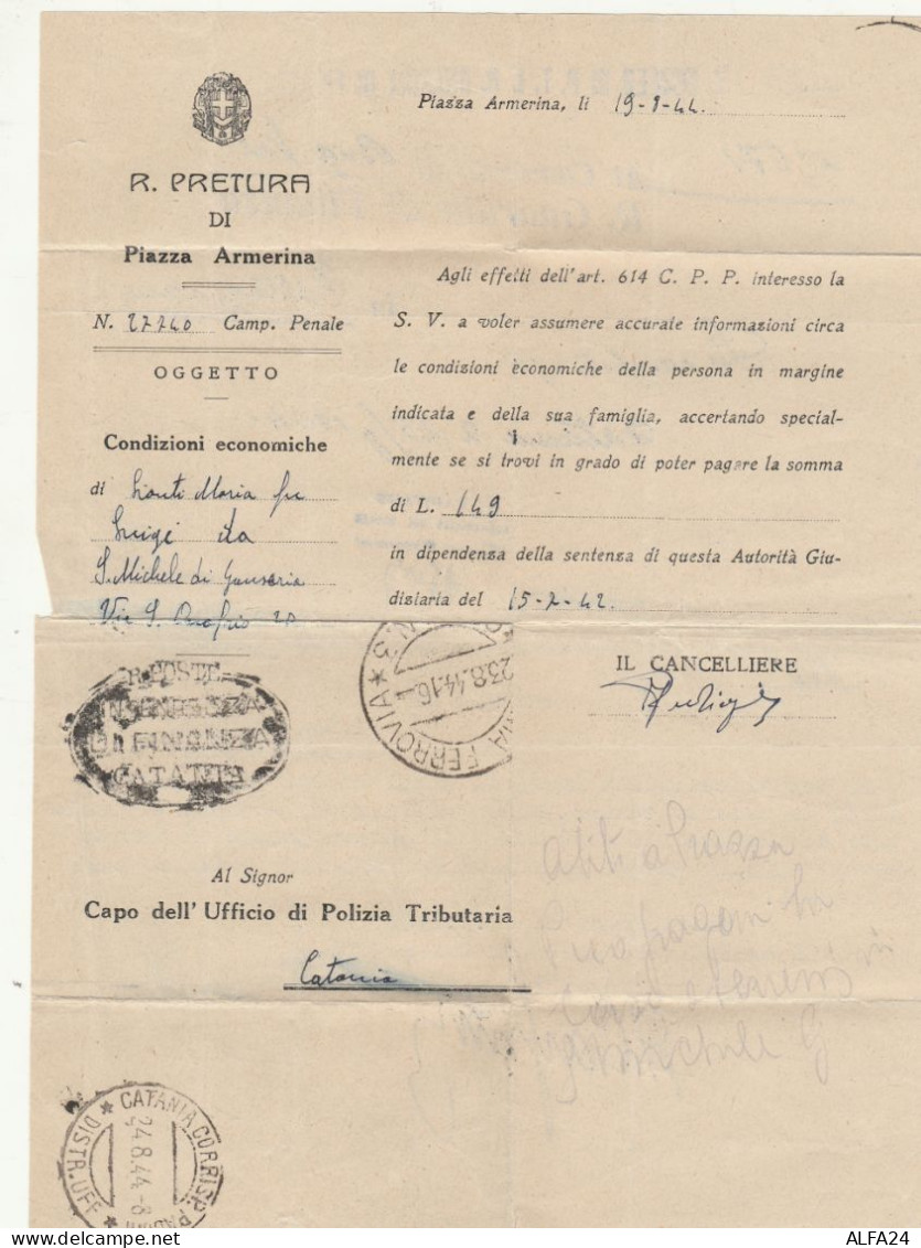 FRANCHIGIA PROCURA TIMBRO CATANIA 1944 (RY4894 - Occ. Anglo-américaine: Sicile