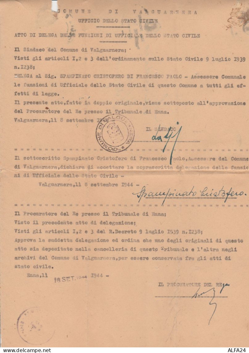 FRANCHIGIA 1945 PROCURA TIMBRO ENNA (RY4785 - Occ. Anglo-américaine: Sicile