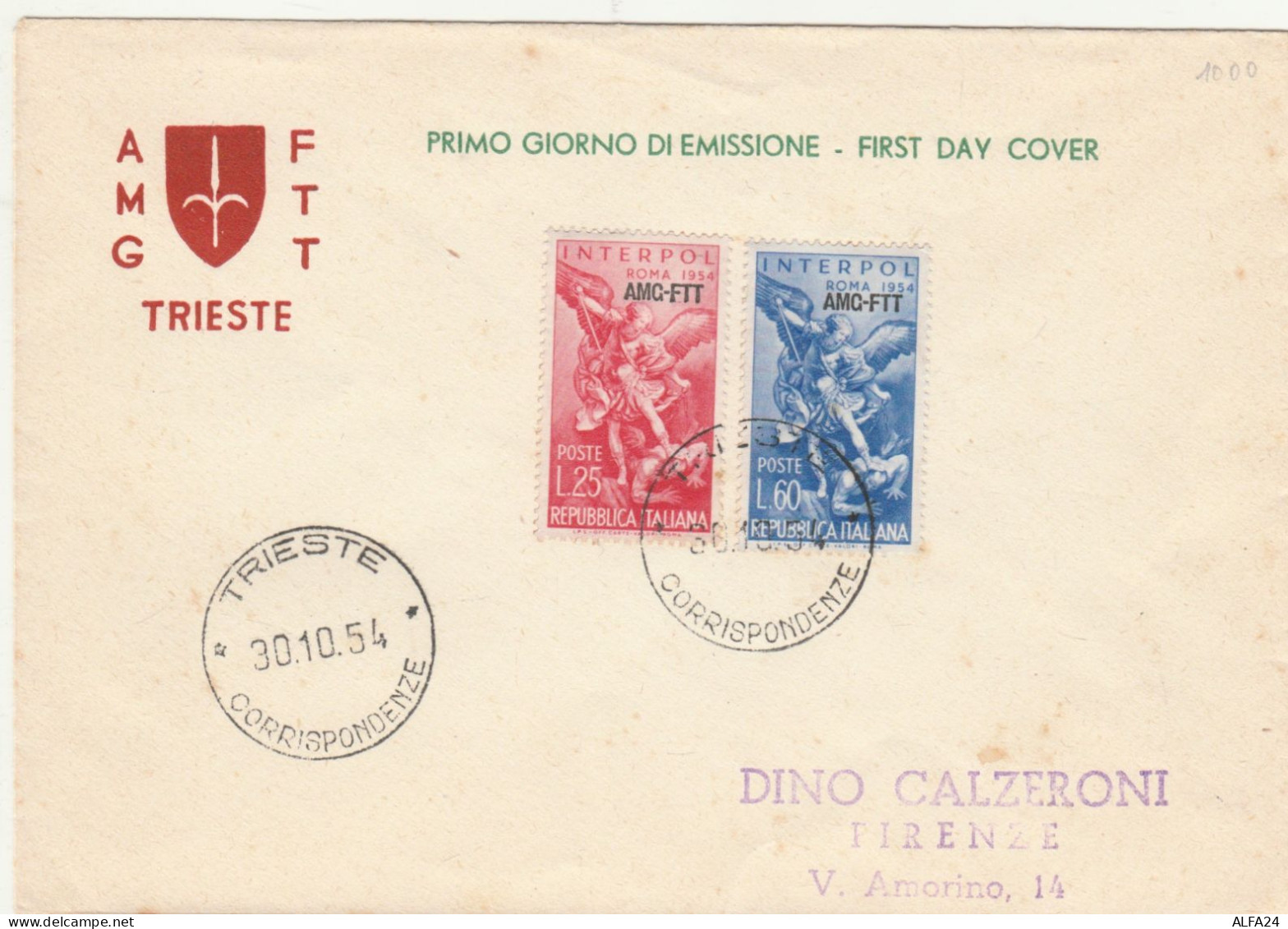 FDC AMG-FTT 1954 25+60 INTERPOL (RY4108 - Storia Postale