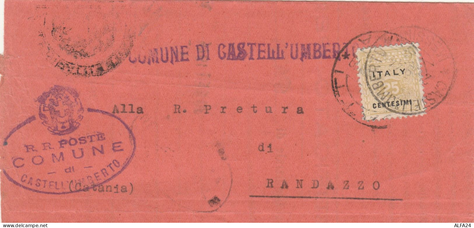 LETTERA 1944 C.25 ALLIED MILITARY POSTAGE TIMBRO CASTELL'UMBERTO  (RY3872 - Occup. Anglo-americana: Sicilia