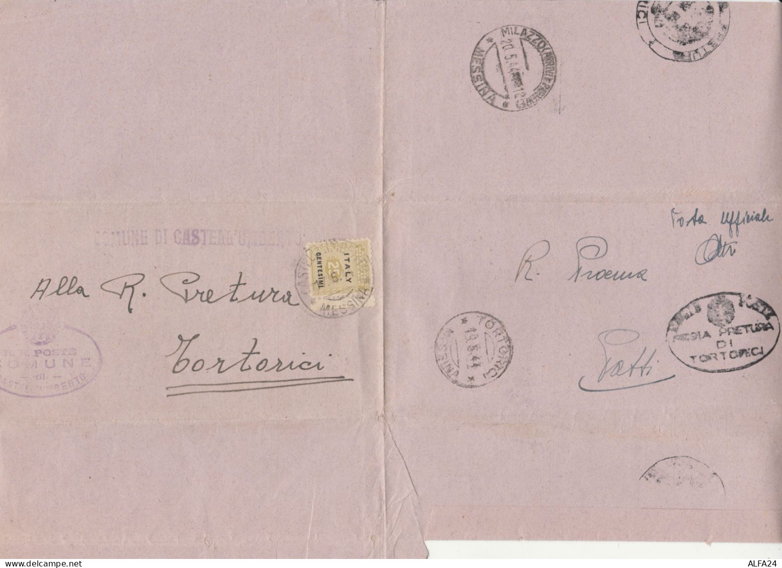 LETTERA 1944 C.25 ALLIED MILITARY POSTAGE TIMBRO TORTORICI MESSINA MILAZZO (RY3868 - Britisch-am. Bes.: Sizilien