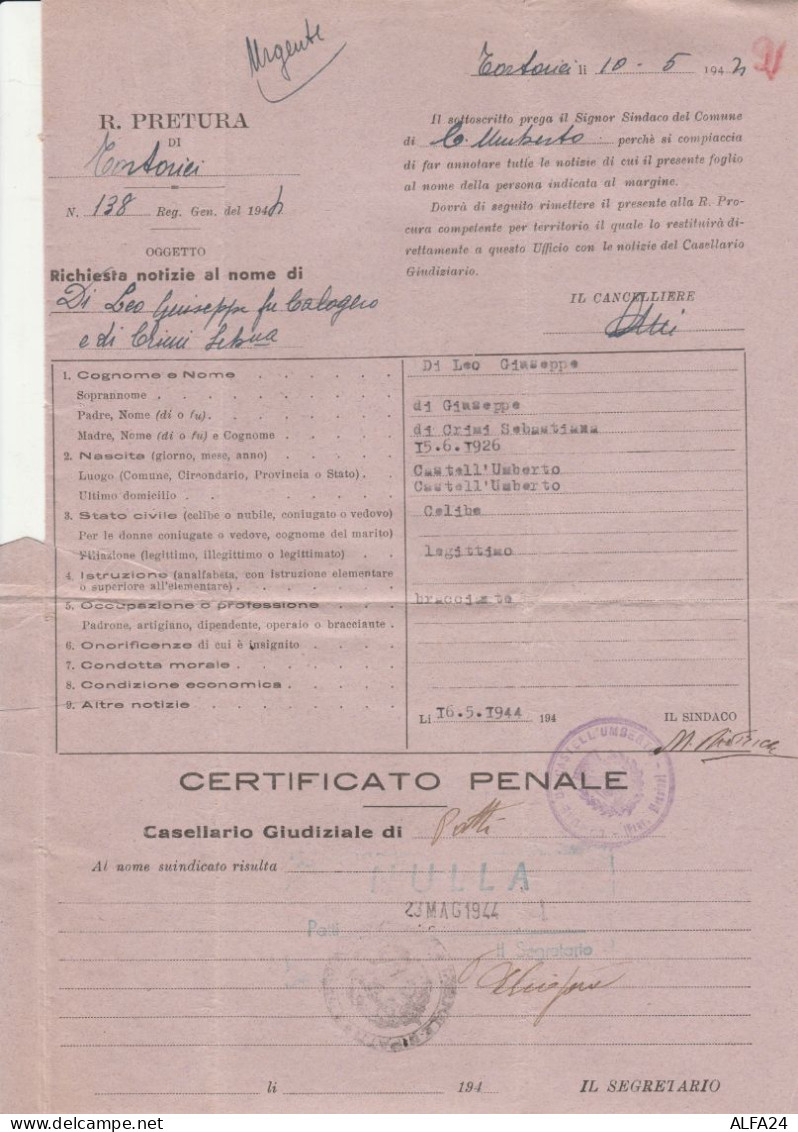 LETTERA 1944 C.25 ALLIED MILITARY POSTAGE TIMBRO TORTORICI MESSINA MILAZZO (RY3868 - Occup. Anglo-americana: Sicilia