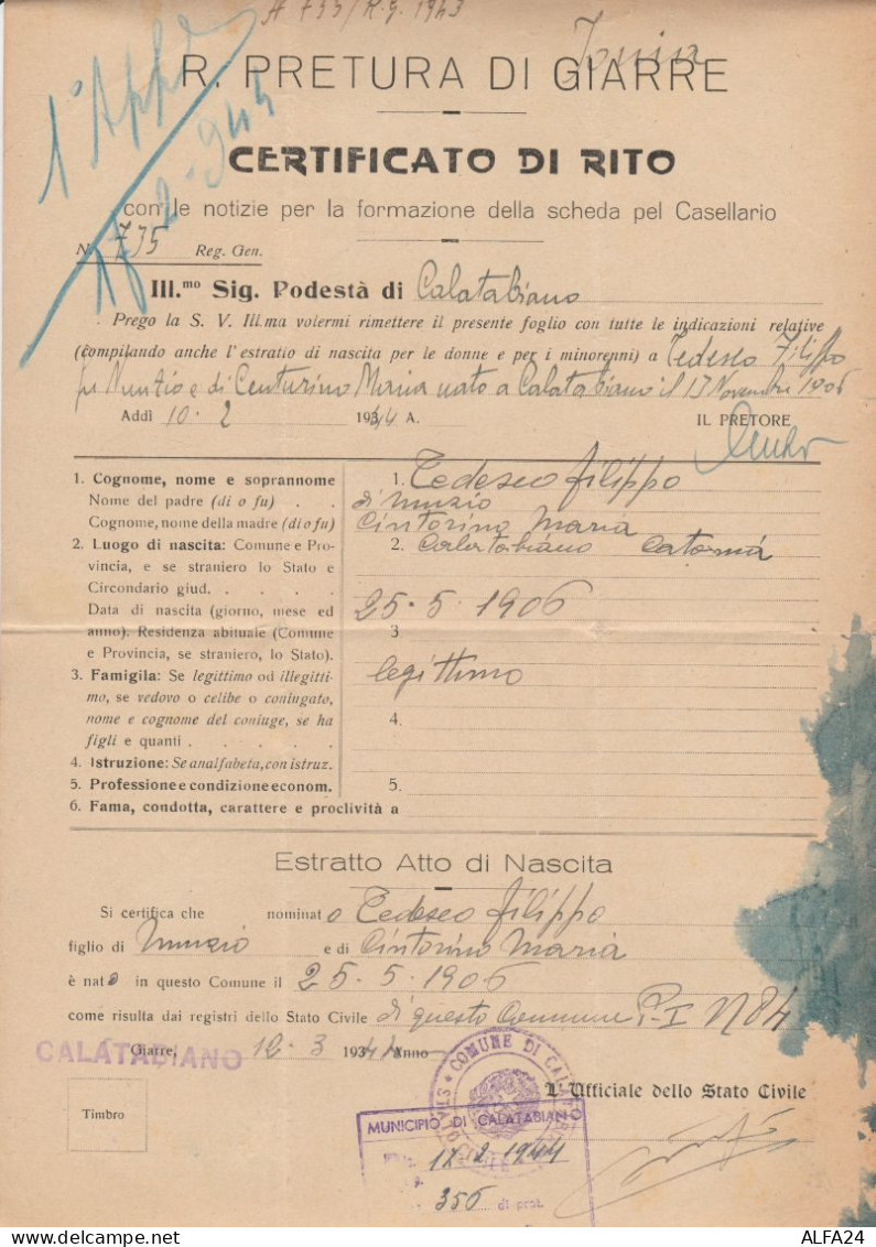 LETTERA 1944 C.25 ALLIED MILITARY POSTAGE TIMBRO IONA CATANIA CALATABIANO (RY3867 - Ocu. Anglo-Americana: Sicilia