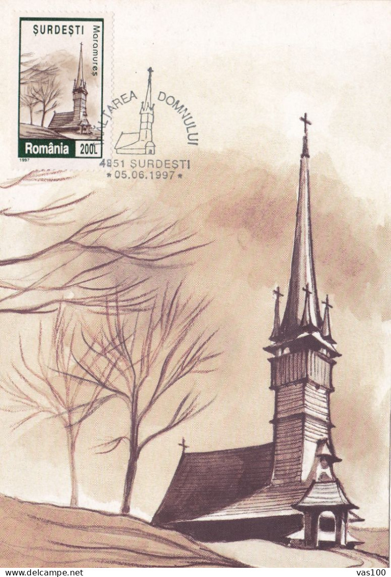 THE WOODEN CHURCH FROM SURDESTI MARAMURES  MAXIM CARTE  CM, 1997 ROMANIA - Cartoline Maximum