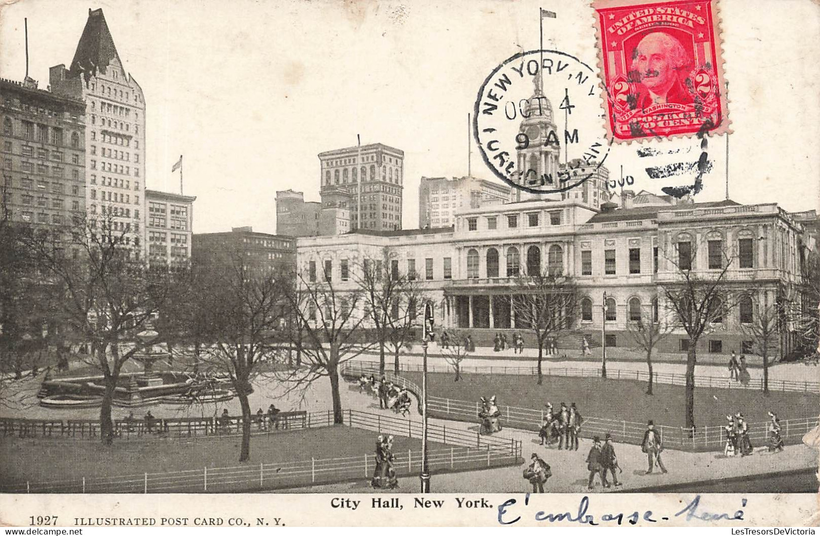 ETATS UNIS - New York -  City Hall - Animé - Illustrated Post Card Co - Dos Non Divisé - Carte Postale Ancienne - Otros Monumentos Y Edificios