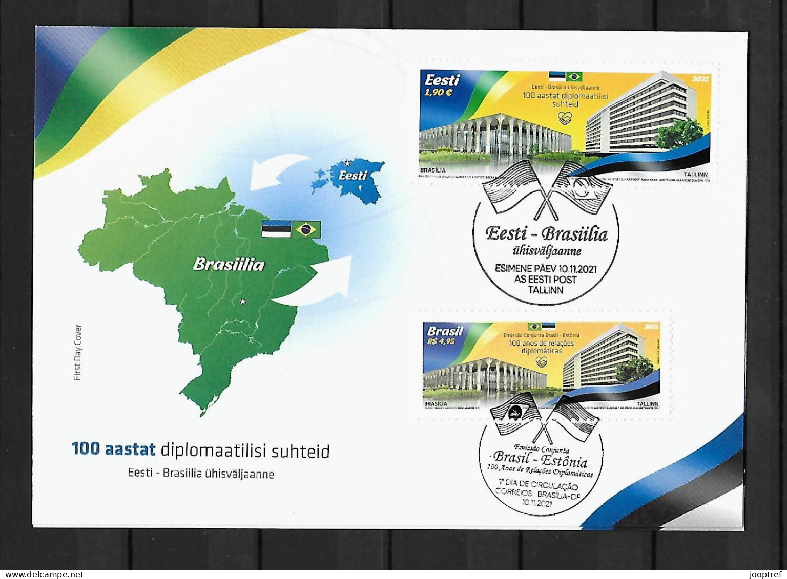 RARE 2021 Joint Estonia And Brazil, MIXED FDC WITH BOTH STAMPS: Relationship - Gezamelijke Uitgaven