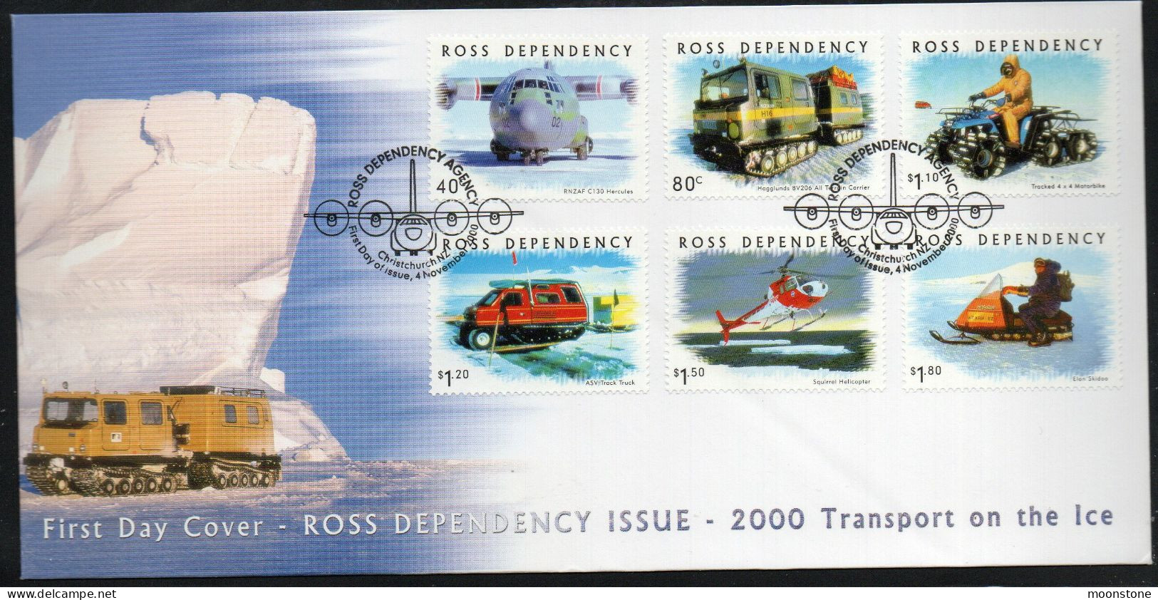 New Zealand Ross Dependency 2000 Transport On The Ice FDC, SG 66/71 - Ongebruikt