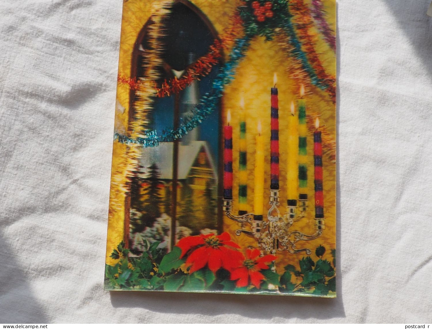 3d 3 D Lenticular Stereo Postcard Christmas Candles 1976  A 227 - Cartes Stéréoscopiques