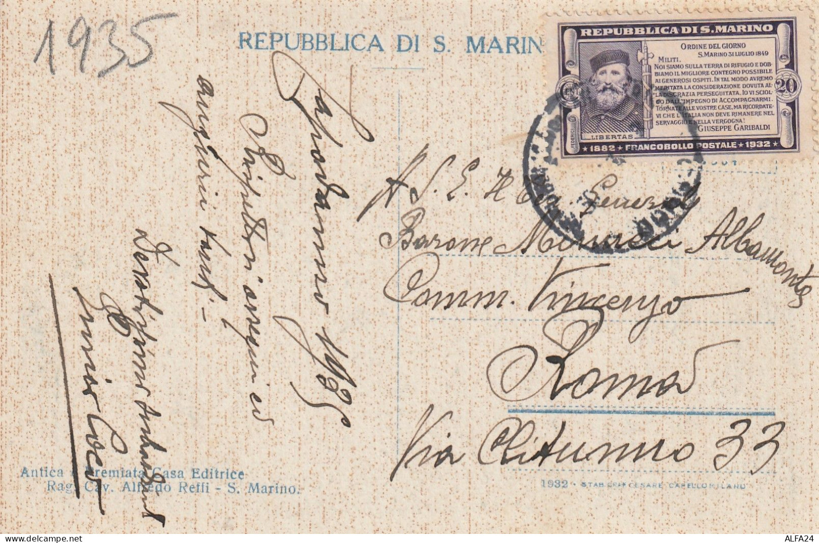 CARTOLINA REP. SAN MARINO 1932 C.20 GARIBALDI (RY8271 - Briefe U. Dokumente