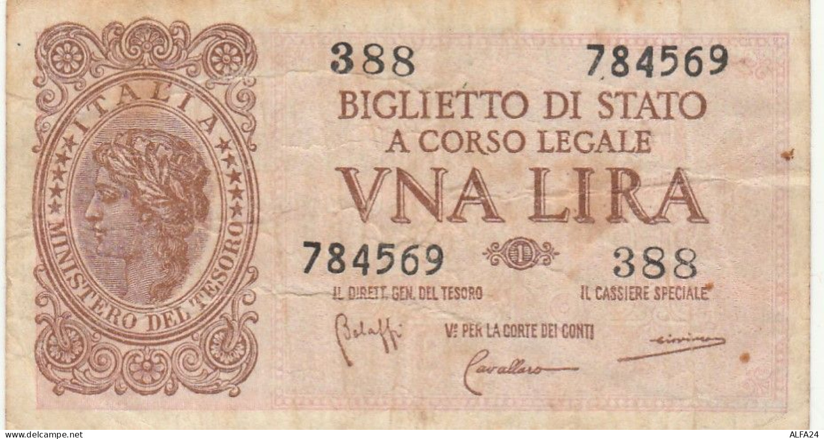 BANCONOTA UNA LIRA BIGLIETTO STATO VF (RY5719 - Regno D'Italia – 1 Lire