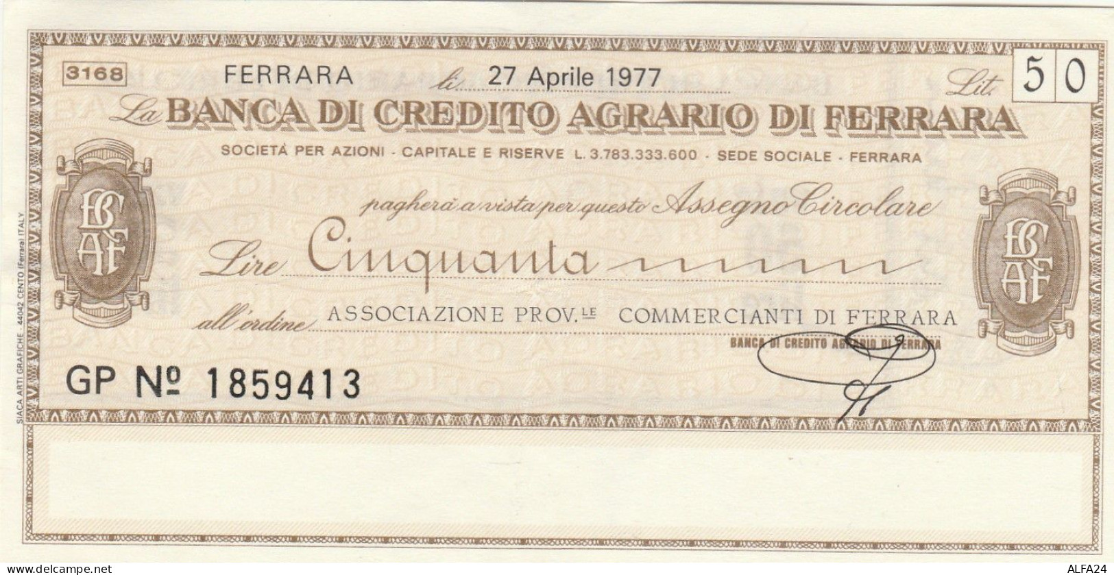 MINIASSEGNO BANCA CREDITO FE L.50 ASS COMM FE CIRCOLATO (RY5672 - [10] Checks And Mini-checks