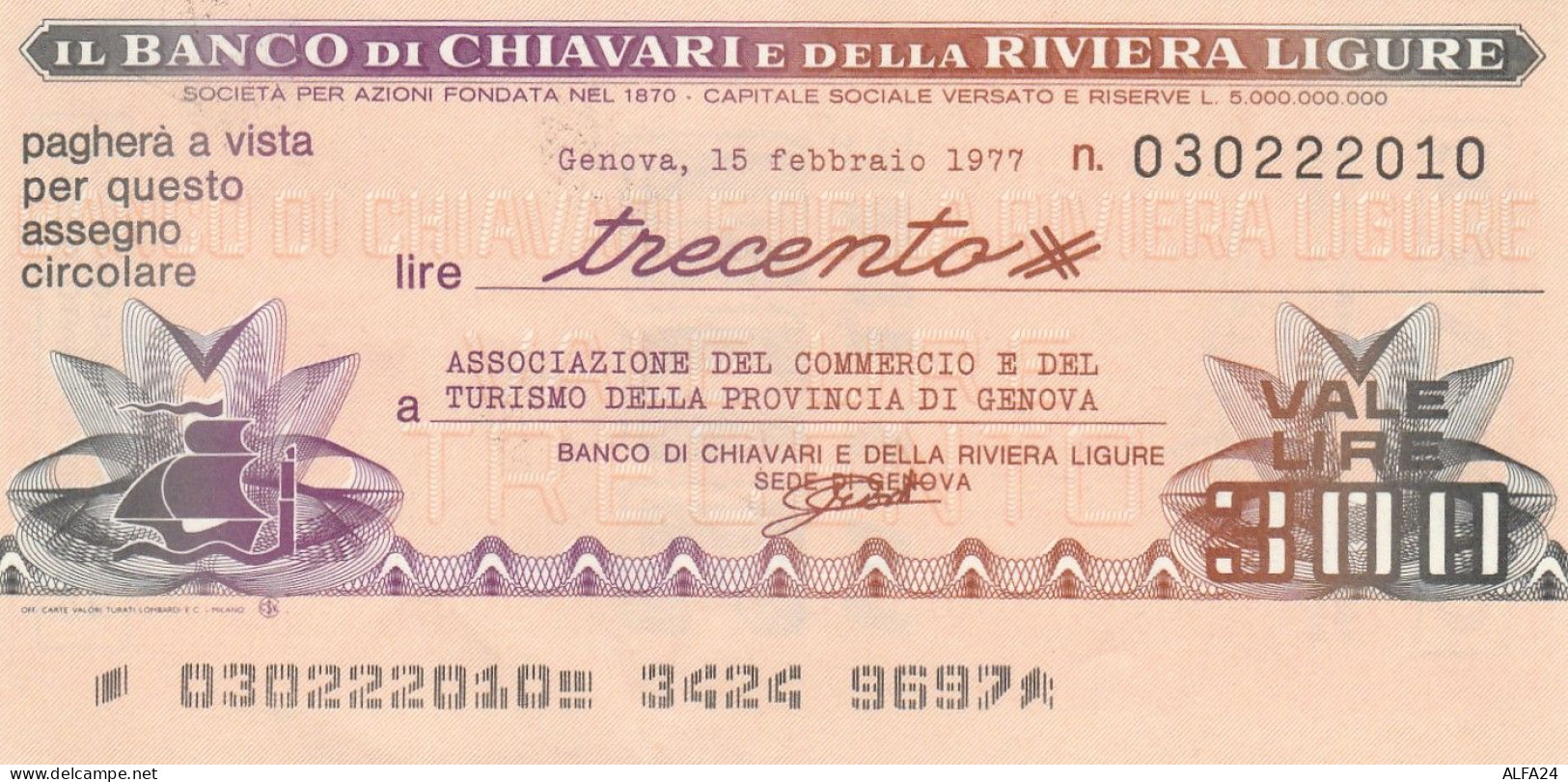 MINIASSEGNO B.CHIAVARI L.300 ASS COMM GE CIRCOLATO (RY5674 - [10] Checks And Mini-checks