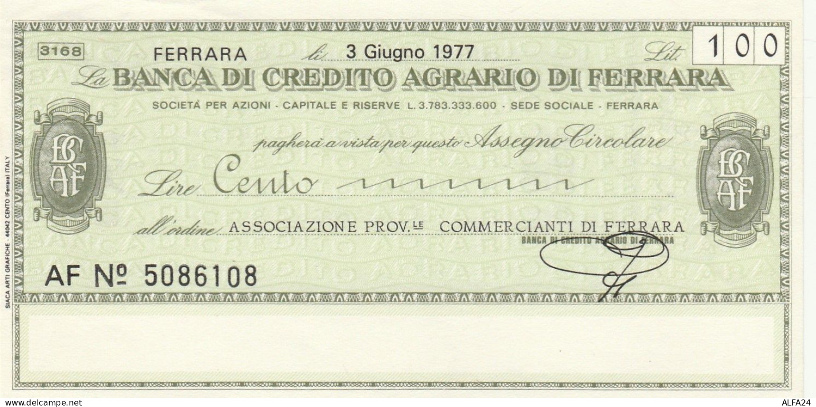 MINIASSEGNO BANCA CREDITO FE L.100 ASS COMM FE CIRCOLATO (RY5669 - [10] Checks And Mini-checks