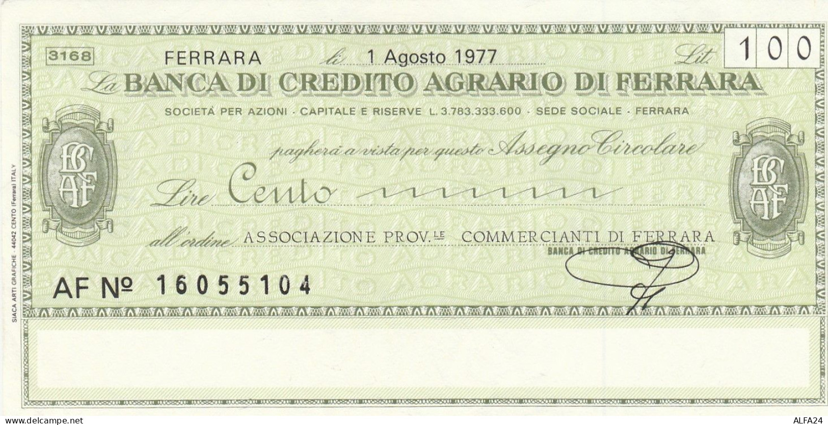 MINIASSEGNO BANCA CREDITO FE L.100 ASS COMM FE CIRCOLATO (RY5668 - [10] Assegni E Miniassegni