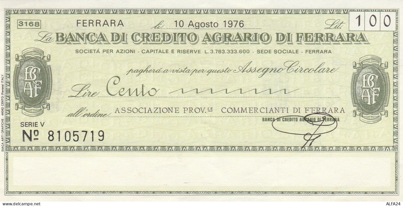 MINIASSEGNO BANCA CREDITO FE L.50 ASS COMM FE CIRCOLATO (RY5667 - [10] Chèques